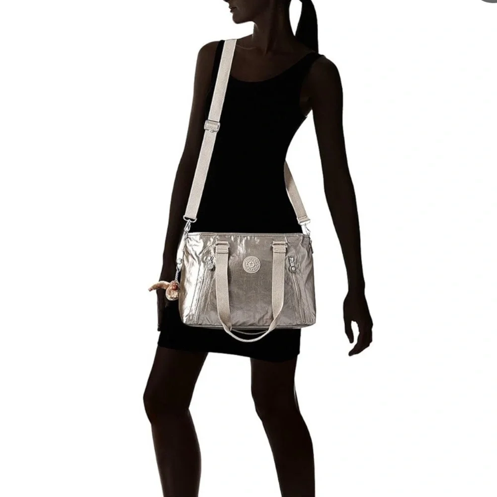 Kipling Angela medium shoulder bag Stylish Metallic with furry monkey Mary